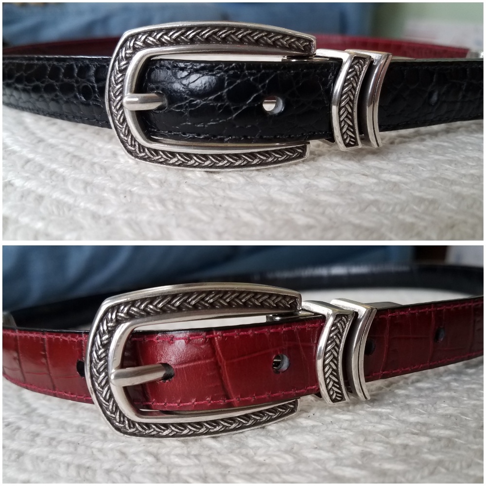 Western Brighton Reversible Belt in Black and Cherry Brown, size M/L (32).
